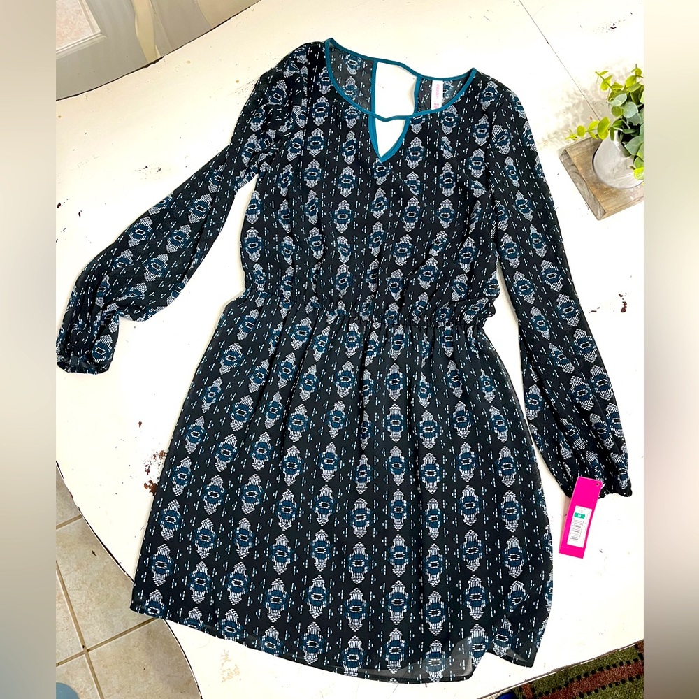 Black and teal Aztec print dress